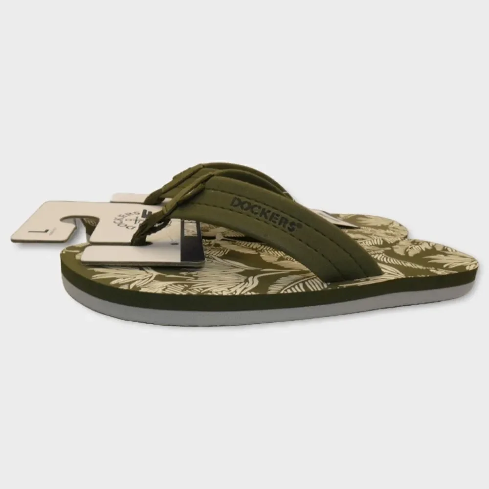 Dockers Premium Flip Flops Green Tropical Palm Print Youth L 2-3 Sandals